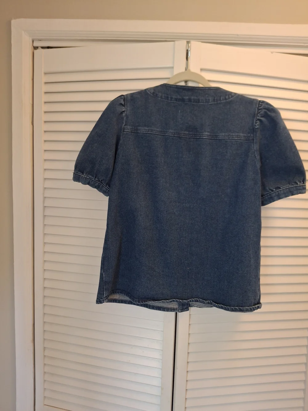 Sézane Denim Button-Front Puff Sleeve Top - Blue - Picture 3 of 3